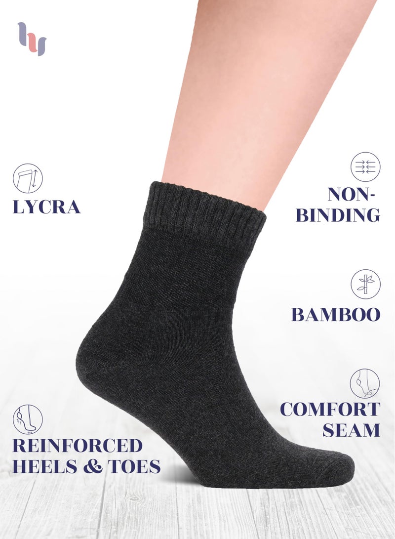 Hugh Ugoli Diabetic Socks for Men, Loose Ankle Socks Rayon, Extra-Wide, Thin, Seamless Toe and Non-Binding Top, 4 Pairs, Charcoa Black, Shoe Size: 11-13 - Image 2
